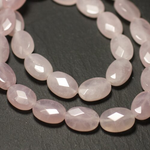 Fil 39cm 28pc env - perles de pierre - quartz rose ovales facettés 14x10mm