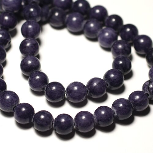 Fil 39cm 49pc env - perles de pierre - jade boules 8mm bleu violet indigo
