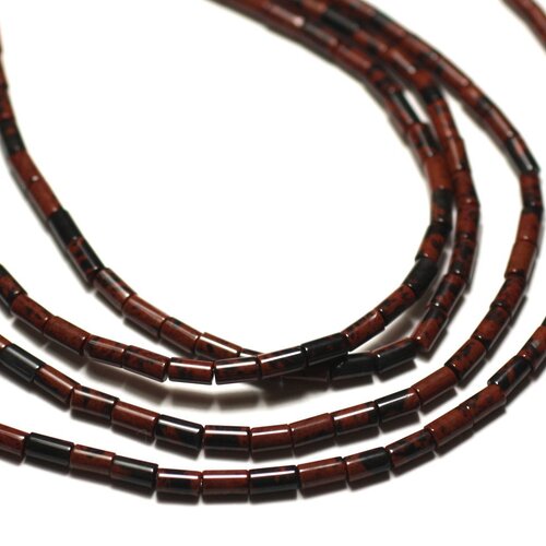 Fil 39cm 90pc env - perles de pierre - obsidienne marron acajou mahogany tubes 4x2mm