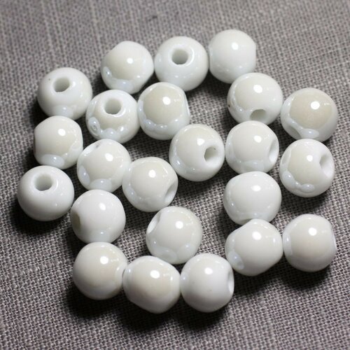 40pc - perles céramique porcelaine boules 14mm blanc