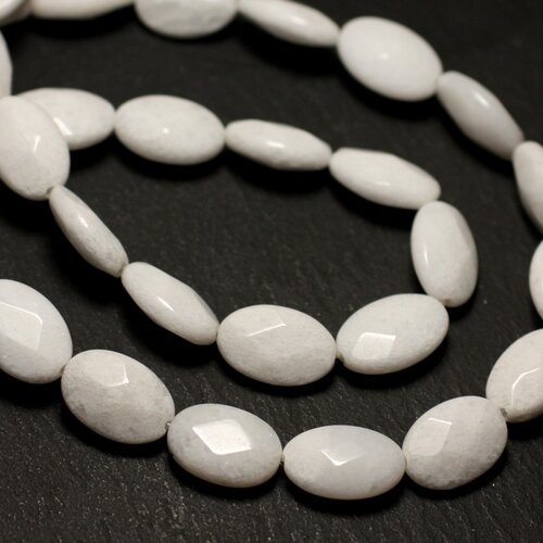 Fil 39cm 26pc env - perles de pierre - jade ovales facettés 14x10mm blanc