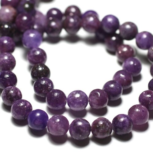 Fil 39cm 47pc env - perles de pierre - lépidolite violette boules 8mm