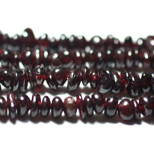 Fil 89cm 280pc env - perles de pierre - grenat rouge bordeaux rocailles chips 4-10mm