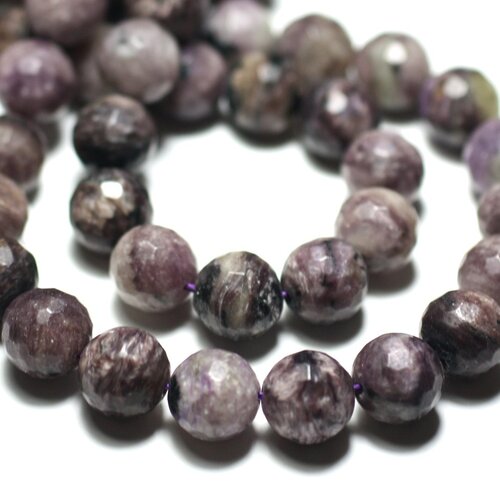 Fil 39cm 39pc env - perles de pierre - charoïte violet mauve noir boules facettées 10mm