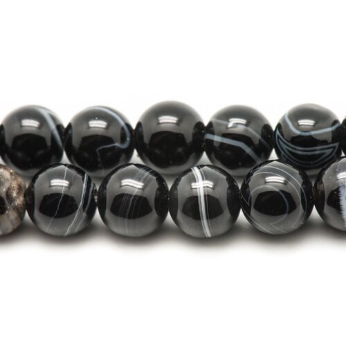 5pc - perles de pierre - agate noire boules 10mm   4558550038968