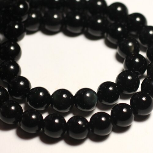 5pc - perles de pierre - obsidienne noire et arc en ciel boules 10mm - 4558550038869