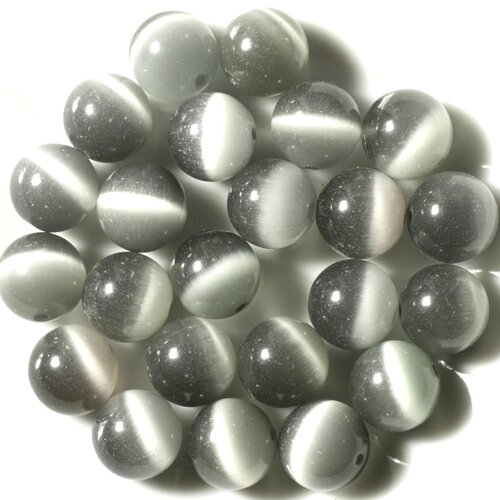 10pc - perles verre oeil de chat boules 12mm gris argenté - 4558550038715