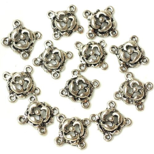 10pc - perles connecteurs fleurs métal argenté 16mm - 4558550038135