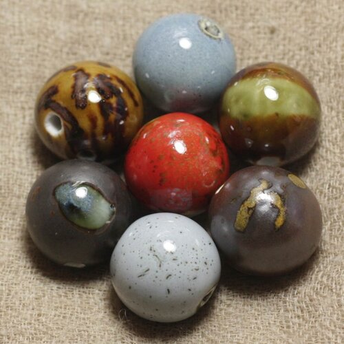 100pc - lot au choix mélange multicolore - perles céramique porcelaine boules 18mm