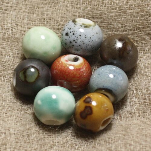 100pc - lot mélange multicolore perles céramique porcelaine antique boules 10mm