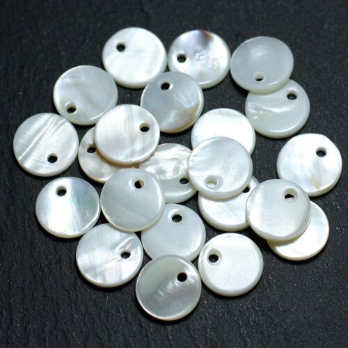 10pc - perles breloques pendentifs nacre blanche ronds 10mm   4558550037138