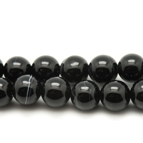 10pc - perles de pierre - agate boules 8mm noir blanc