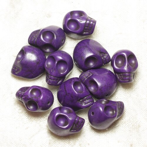 5pc - perles pierre turquoise synthese crane tete de mort 18mm violet - 4558550036483