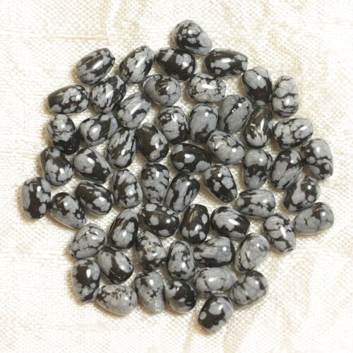 10pc - perles de pierre - obsidienne flocon neige mouchetée gouttes 7x5mm - 4558550035998