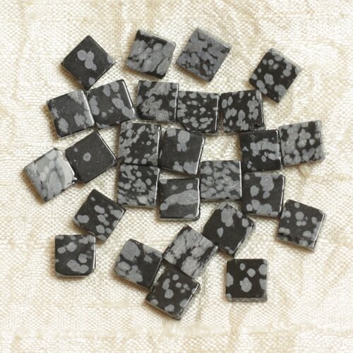 10pc - perles pierre - obsidienne flocon de neige mouchetée losanges 8mm noir gris tacheté