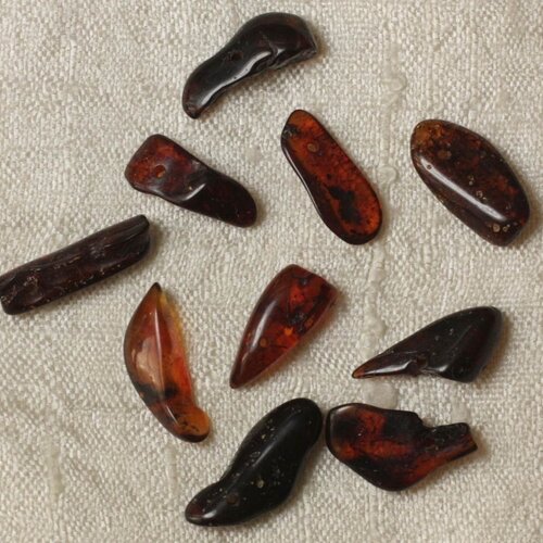 N14 - 10pc perles ambre longues rocailles chips 14-16mm - 4558550035554
