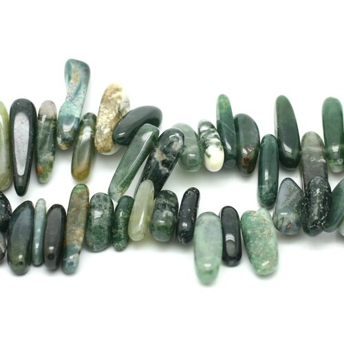 10pc - perles pierre - agate mousse rocailles chips batonnets 12-25mm vert marron blanc - 4558550035462