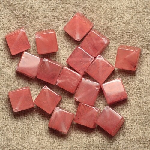 2pc - perles pierre - quartz cerise cubes 15x12mm rose corail peche transparent - 4558550035141