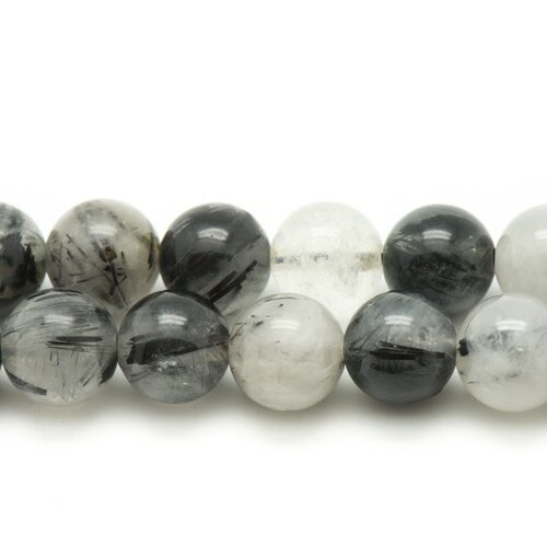 10pc - perles pierre - cristal de roche quartz et tourmaline boules 5-6mm blanc gris transparent noir - 4558550035134