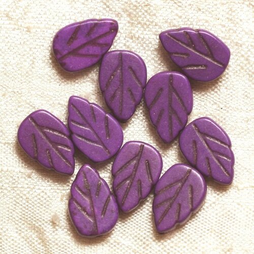 10pc - perles turquoise synthèse feuilles violettes 14mm  4558550034731