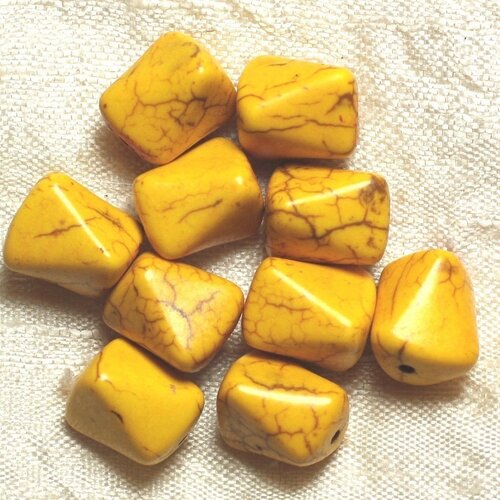 10pc - perles pierre turquoise synthese nuggets rectangles triangles facettés 12mm jaune - 4558550034335