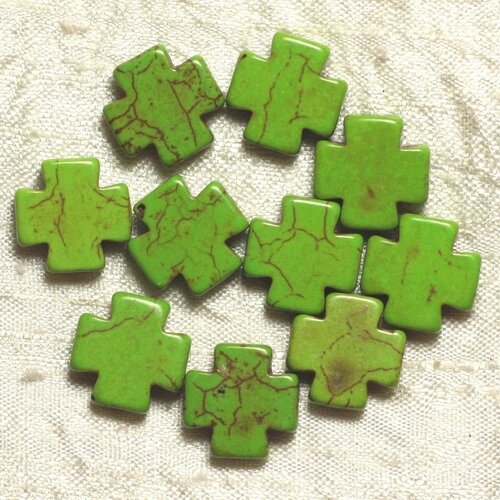 10pc - perles de pierre-turquoise synthèse croix vertes 15mm  4558550034311