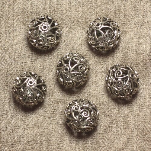 Perle métal argenté plaquage rhodium boule filigrane 18mm - 1pc  4558550034243