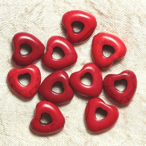 10pc - perles turquoise synthèse - coeurs 15mm rouge  4558550034199