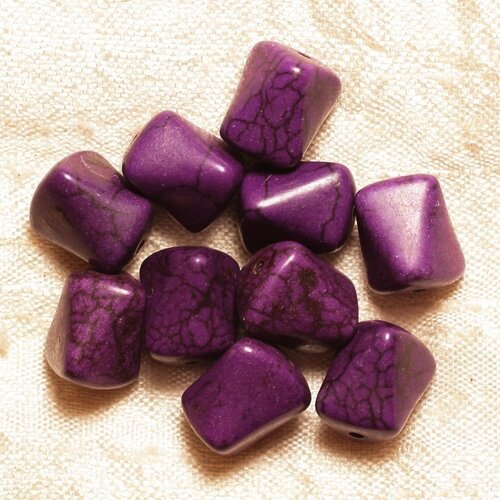 10pc - perles pierre turquoise synthese nuggets rectangles triangles facettés 12mm violet - 4558550034151
