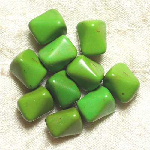10pc - perles pierre turquoise synthese nuggets rectangles triangles facettés 12mm vert fluo - 4558550034052