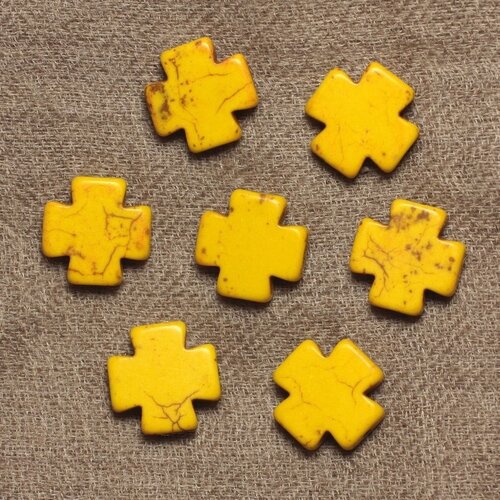 10pc - perles de turquoise synthèse croix jaunes 15mm  4558550034045