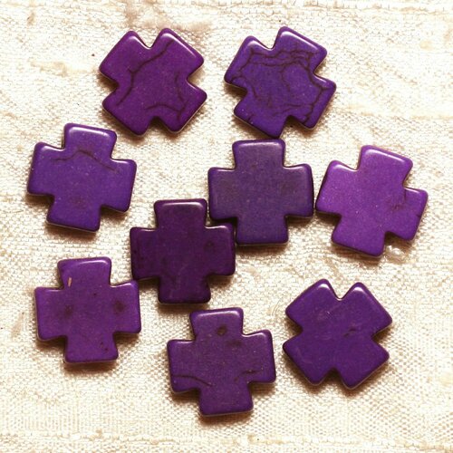 10pc - perles de turquoise synthèse croix violettes 15mm  4558550033987