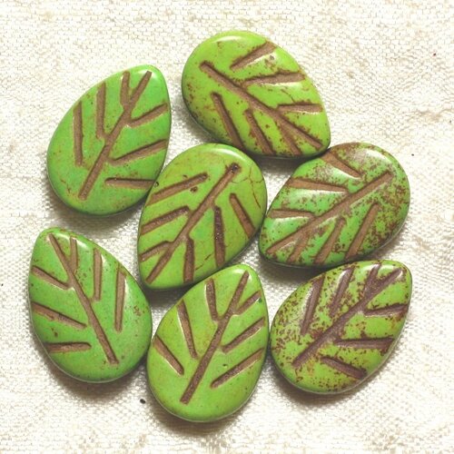 10pc -perles turquoise synthèse - feuilles 20mm vert  4558550033895