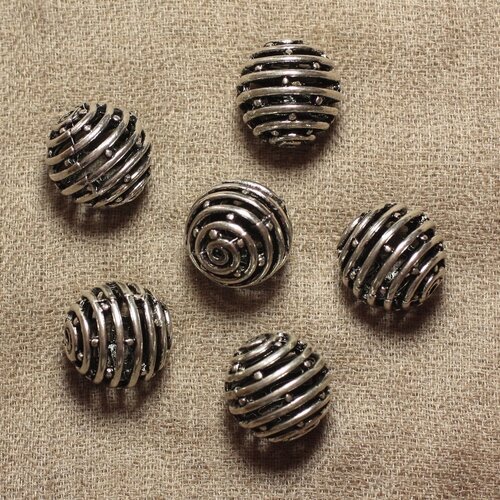 Perle métal argenté plaquage rhodium boule spirale 18mm - 1pc  4558550033802