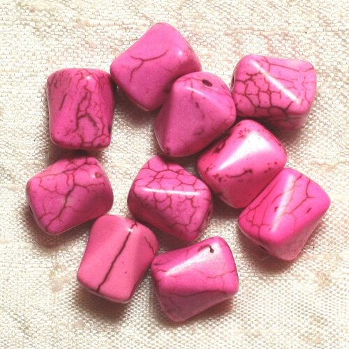 10pc - perles pierre turquoise synthese nuggets rectangles triangles facettés 12mm rose fluo - 4558550033796