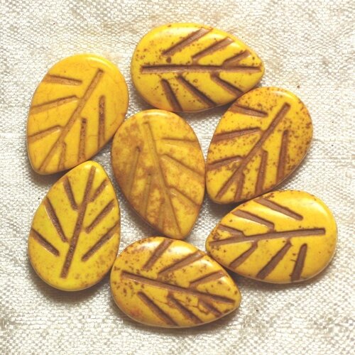 10pc -perles turquoise synthèse - feuilles 20mm jaune  4558550033772