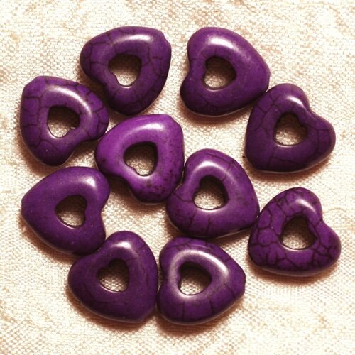 10pc - perles turquoise synthèse - coeurs pourtour 15mm violet  4558550034083