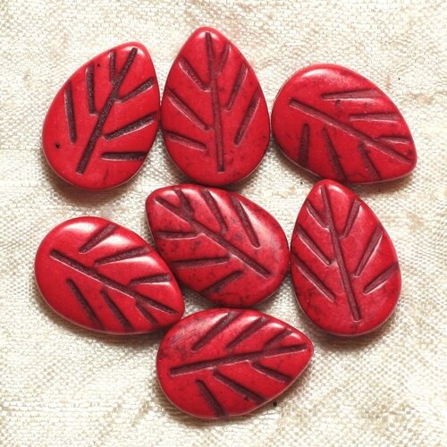 10pc -perles turquoise synthèse - feuilles 20mm rouge  4558550033604