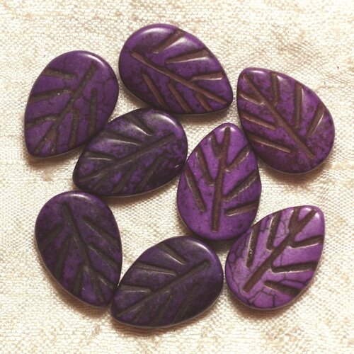 10pc -perles turquoise synthèse feuilles violettes 20mm  4558550033581