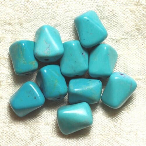 10pc - perles pierre turquoise synthese nuggets rectangles triangles facettés 12mm bleu turquoise - 4558550033499
