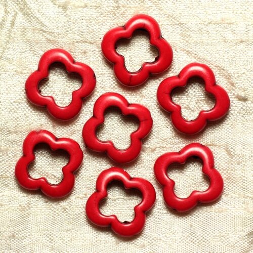 10pc - perles pierre turquoise synthese fleur trefle 4 feuilles 20mm rouge cerise - 4558550033383