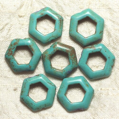 10pc - perles turquoise synthèse  hexagones 22mm bleu turquoise   4558550033307