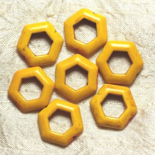 10pc - perles turquoise synthèse  hexagones 22mm jaune   4558550033253