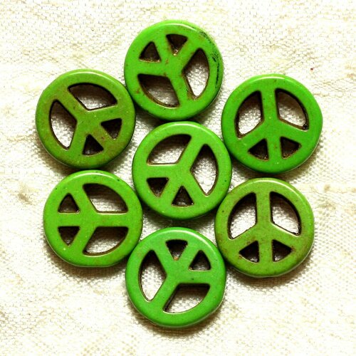 10pc - perles pierre turquoise synthèse rond rondelle cercle peace and love 15mm vert pomme fluo - 4558550033239