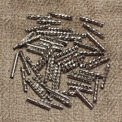 10pc - perles métal argenté rhodium tubes spirales gravés 10mm - 4558550033086
