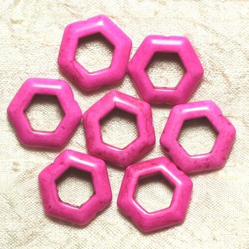 10pc - perles turquoise synthèse  hexagones 22mm rose   4558550032997