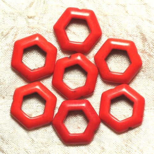 10pc - perles turquoise synthèse  hexagones 22mm orange   4558550032980