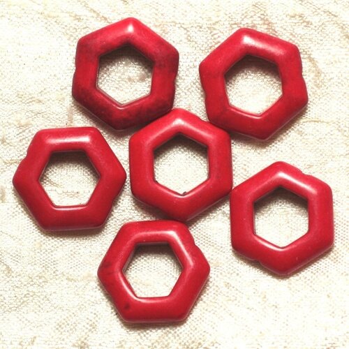 10pc - perles turquoise synthèse  hexagones 22mm rouge   4558550032904