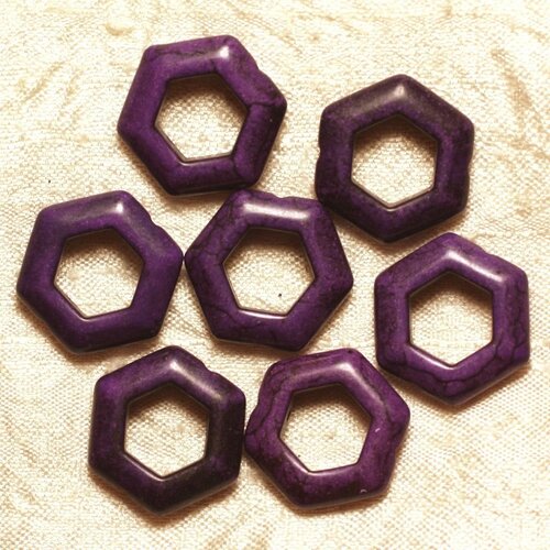 10pc - perles turquoise synthèse hexagones 22mm violet   4558550032874