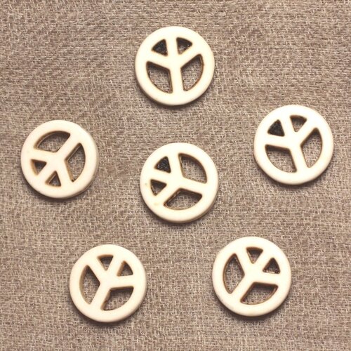 10pc - perles pierre turquoise synthèse rond rondelle cercle peace and love 15mm blanc crème - 4558550032850